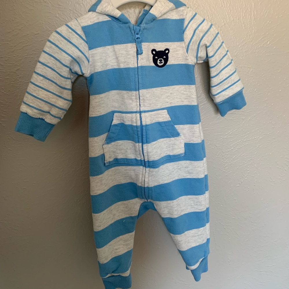 Carter’s 6M Baby Boy Striped Blue Hoodie Zip Up